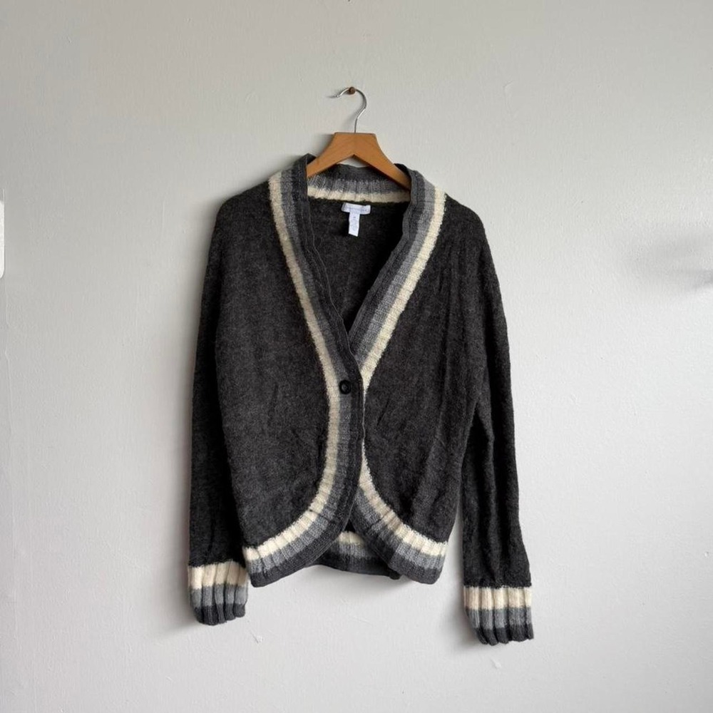 Charter Club gray cardigan wool blend in cream-colored trim